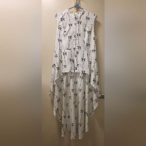 Elegant White With Black Bow Sleeveless Hi Low Blouse